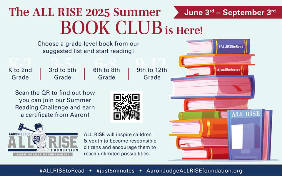 AARON JUDGE ALL RISE FOUNDATION Announces the ALL RISE 2025 Summer Book Club