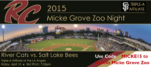 Micke Grove Zoo to be "Benefitting partner of the night" at April's Sacramento River cats game